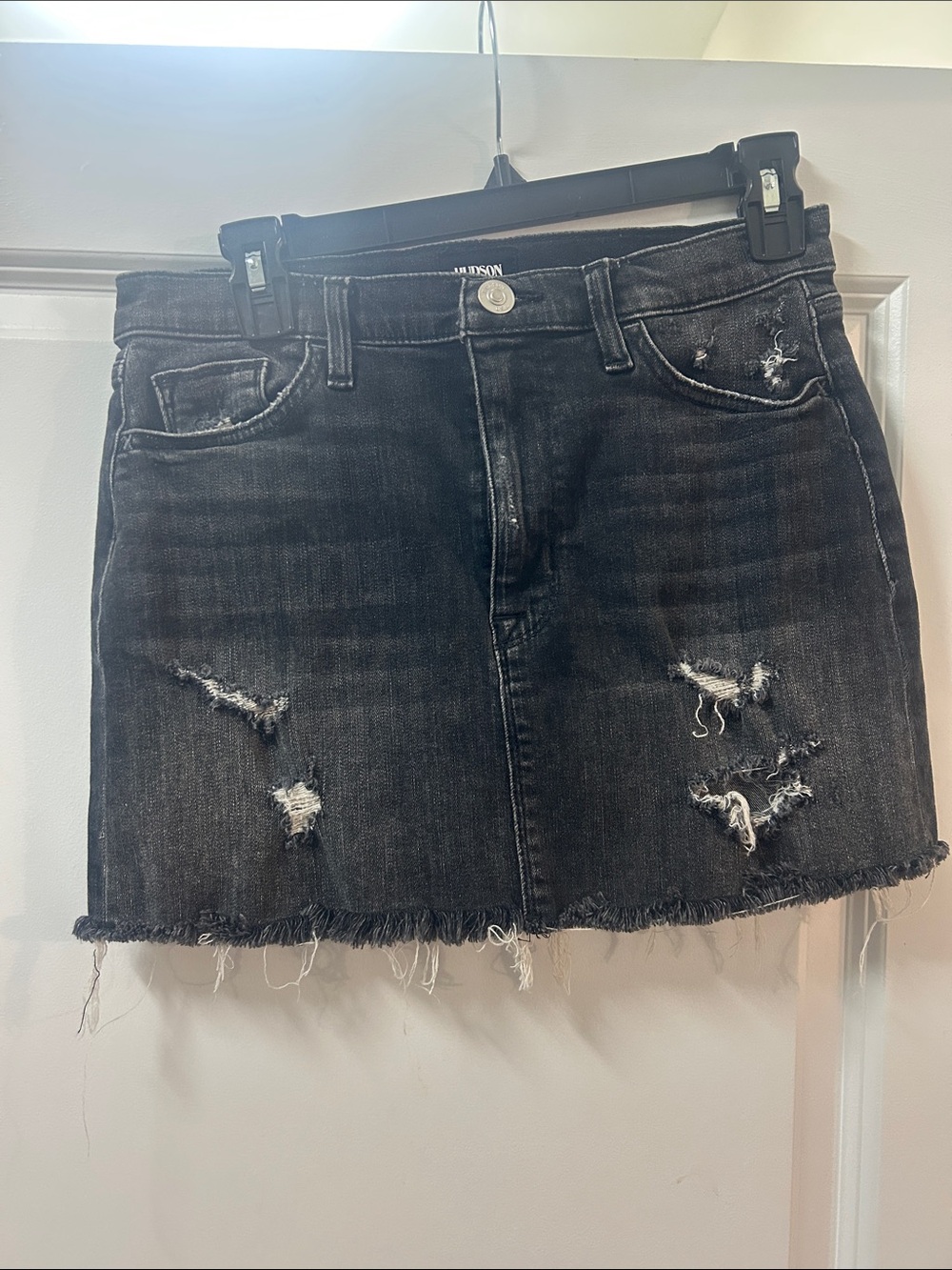 Hudson Jeans Black Distressed Denim Mini Skirt